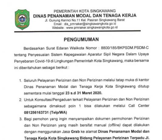 PENUTUPAN SEMENTARA LAYANAN SECARA TATAP MUKA