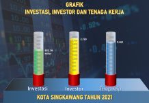 Grafik Investasi, Investor dan Tenaga Kerja Kota Singkawang Tahun 2021