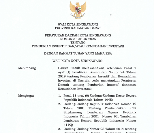 Perda Nomor 3 Tahun 2026 Tentang Pemberian Insentif dan/atau Kemudahan Investasi